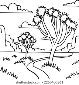 Square coloring page    Black linear hand drawn Joshua tree   Minimalist line art Arizona landscape  Desert vibes line art print  Vector line illustration American southwest 