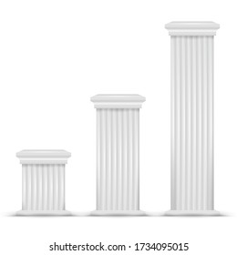 Square columns or podiums of different heights. Vector illustration. Realistic architectural elements.
