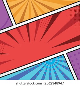 Square comic book pop art style background template isolated