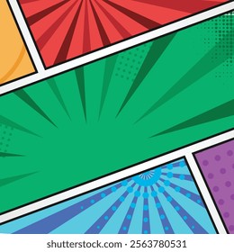Square comic book pop art style background template concept