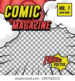 Square comic cover front page layout background template marketing