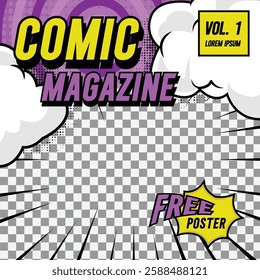 Square comic cover front page layout background template graphic