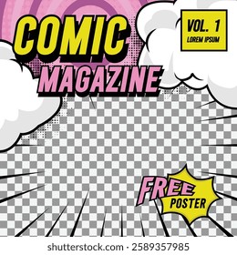 Square comic cover front page layout background template design