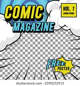 Square comic cover front page layout background template promotion