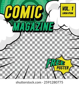 Square comic cover front page layout background template concept