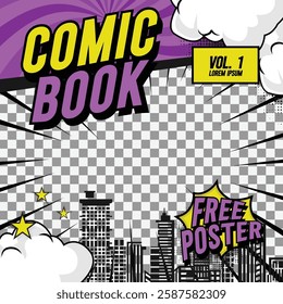 Square comic cover template front page layout graphic