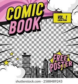 Square comic cover template front page layout design