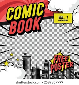 Square comic cover template front page layout concept