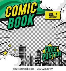 Square comic cover template front page layout background
