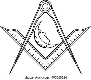 Square, compass and moon, Jewel of Junior Deacon for Blue Lodge Freemasonry