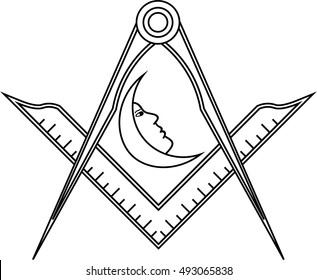 Square, compass and moon, Jewel of Junior Deacon for Blue Lodge Freemasonry