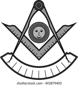 Square, compass, sun and protractor, Jewel of Past Master for Blue Lodge 