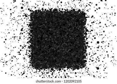 Square complicated shape. Confetti on white. Intricate pattern for design. Background with glitters. Print for polygraphy, posters, banners and textiles. Greeting cards