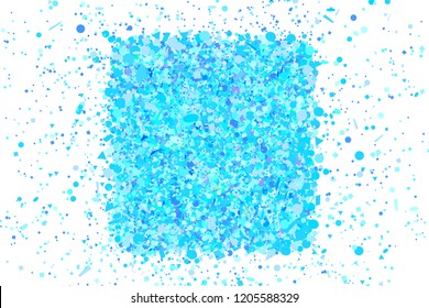 Square complicated shape. Geometric backdrop with confetti on isolated white. Background with multicolored glitters. Pattern for design. Print for posters, banners and textiles