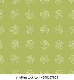Square composition with abstrct vintage monochrome roses. Vector seamless pattern with stylized green roses.
