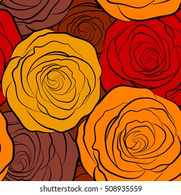 Square composition with abstrct vintage roses. Vector seamless pattern with stylized yellow roses.