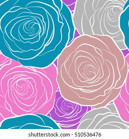 Square composition with abstrct vintage roses. Vector seamless pattern with stylized multicolor roses.