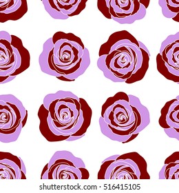 Square composition with abstrct vintage roses. Vector seamless pattern with stylized brown and violet roses on a white background.