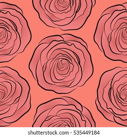 Square composition with abstrct vintage roses. Vector seamless pattern with stylized pink roses.