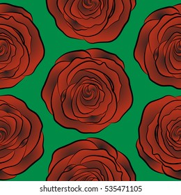 Square composition with abstrct vintage roses. Vector seamless pattern with stylized green, gray and orange roses.