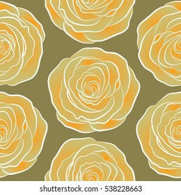 Square composition with abstrct vintage roses. Vector seamless pattern with stylized neutral and yellow roses.