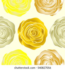 Square composition with abstrct vintage roses. Vector seamless pattern with stylized yellow, neutral and beige roses.