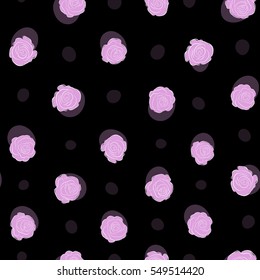 Square composition with abstrct vintage roses. Vector seamless pattern with stylized neutral roses on a black background.