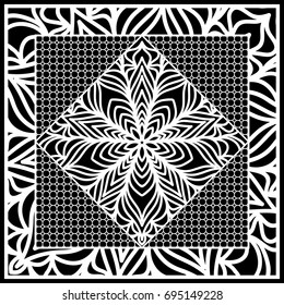 Square composition in geometric Lace Pattern. Floral Mandala Background for Scarf Print, Fabric, Covers, Scrapbooking, Bandana, Pareo, Shawl, Carpet design. Vector Illustration