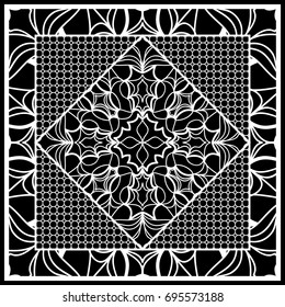 Square composition in geometric Lace Pattern. Floral Mandala Background for Scarf Print, Fabric, Covers, Scrapbooking, Bandana, Pareo, Shawl, Carpet design. Vector Illustration