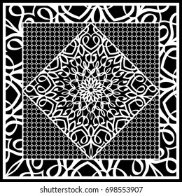 Square composition in geometric Lace Pattern. Floral Mandala Background for Scarf Print, Fabric, Covers, Scrapbooking, Bandana, Pareo, Shawl, Carpet design. Vector Illustration
