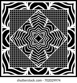 Square composition in geometric Lace Pattern. Floral Mandala Background for Scarf Print, Fabric, Covers, Scrapbooking, Bandana, Pareo, Shawl, Carpet design. Vector Illustration