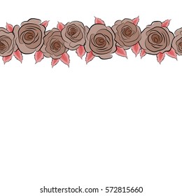 Square composition with horizontal abstract vintage roses. Vector seamless pattern with stylized orange and brown roses and copyspace (place for your text).