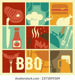 Square composition on the theme of hiking and outdoor recreation in vintage style