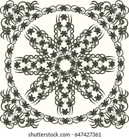 Square composition in small narcissus. Art nouveau style. Floral vintage  enchanting background for scarf print, textile, covers, surface, scrapbooking, decoupage. Bandana, pareo, shawl design.