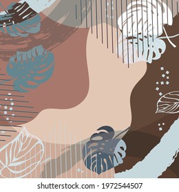 Square composition in tropical leaves and flowers. Bandana, pareo, pillow, home textile design. Floral exotic  enchanting background for shawl print, textile, covers, napkin, hijab. Scarf for beach