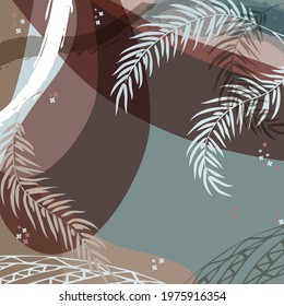 Square composition in tropical leaves and flowers. Bandana, pareo, pillow, home textile design. Floral exotic  enchanting background for shawl print, textile, covers, napkin, hijab. Scarf for beach
