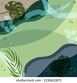 Composición cuadrada en hojas y flores tropicales. Bandana, pareo, almohada, diseño textil casero. Fondo floral exótico de encantos para la impresión de chales, textiles, cubiertas, almohada, servilleta, hijab.