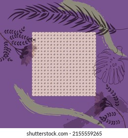Square composition in tropical leaves, flowers and geometric ornament. Floral exotic  enchanting background for scarf print, textile, covers, surface, scrapbooking, decoupage. Bandana, scarves, pareo 