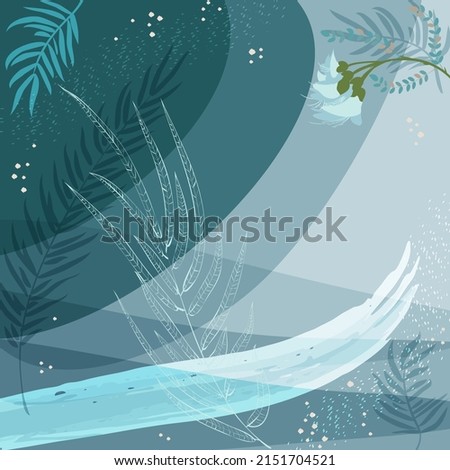 Square composition in tropical leaves and flowers. Bandana, pareo, pillow, home textile design. Floral exotic  enchanting background for shawl print, textile, covers, pillow, napkin, hijab.
