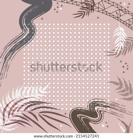 Square composition in tropical leaves, flowers and geometric ornament. Floral exotic  enchanting background for scarf print, textile, covers, surface, scrapbooking, decoupage. Bandana, scarves, pareo 