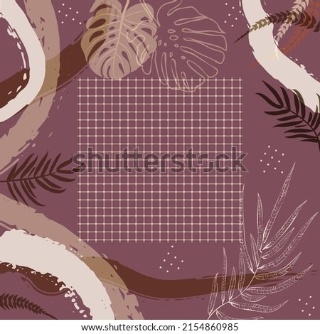 Square composition in tropical leaves, flowers and geometric ornament. Floral exotic  enchanting background for scarf print, textile, covers, surface, scrapbooking, decoupage. Bandana, scarves, pareo 
