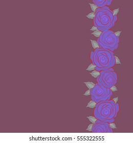 Square composition with vertical abstrct vintage roses. Vector seamless pattern with stylized violet, neutral and red roses and copy space (place for your text).
