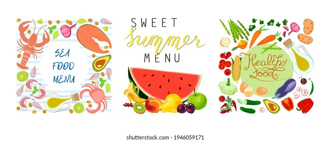 Square compositions menu banner with different with food