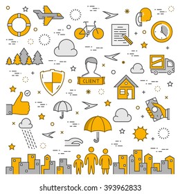 Square concept of life insurance. Vector symbol of health insurance. Modern banner of property and home insurance. Linear concept of accident insurance.