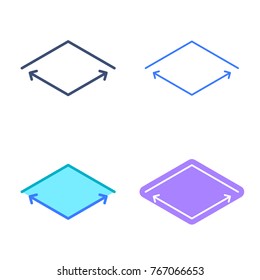 Square concept linear symbols. Area and acreage line symbols and pictograms. The place size dimension and measuring vector outline icon set. Thin contour infographic elements for web design, networks.