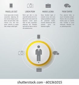 Square conceptual background with male pictogram inscribed in round option selector virtual interface icons and text vector illustration
