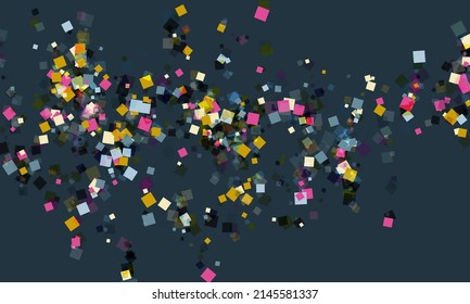 Square confetti carnival decor in pink gold blue colors. Vector background. 