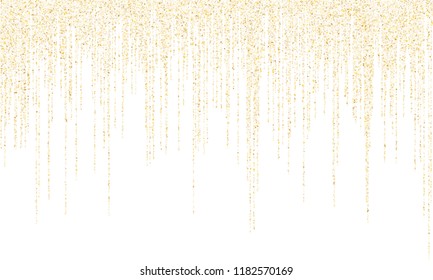 Square confetti gold garlands vector illustration on white. Bright hanging garlands made of square sparkles gold confetti flying on white background. Birthday holiday decoration.