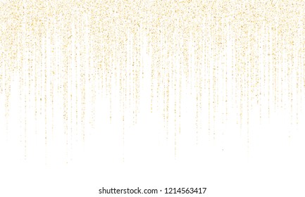 Square confetti gold garlands vector illustration on white. Elegant hanging garlands made of square sparkles gold confetti flying on white background. Birthday holiday decoration.