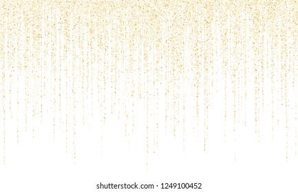 Square confetti gold garlands vector illustration on white. Magic hanging garlands made of square sparkles gold confetti flying on white background. Anniversary holiday decoration.